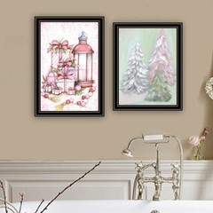 Trendy Decor 4U 2- Piece Vignette Pink Candy Land Christmas Trees Black Framed