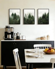 Green Fog Pine Tree Framed Wall Art Nature Nordic Forests Artwork Morden Pain…