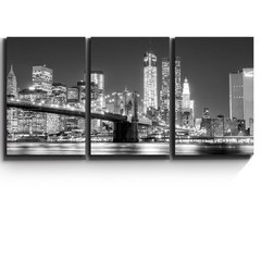 3 Piece Canvas – Black and white Manhattan Skyline and Brooklyn Bridge-24″x36″x3