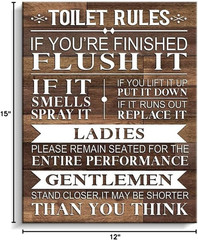 Bathroom Canvas Wall Art Rustic Funny Toilet Rules Prints Signs Framed Wood Back