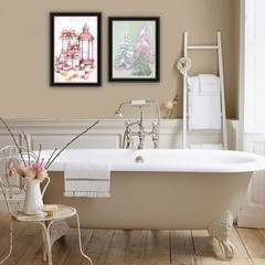 Trendy Decor 4U 2- Piece Vignette Pink Candy Land Christmas Trees Black Framed