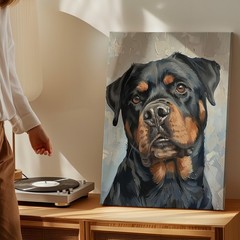 Rottweiler Dog Canvas Wall Art Oil Painting Style Animal Portrait Decor Print