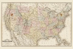 United States of America 1867 Antique Style Map Travel World Map with Cities in