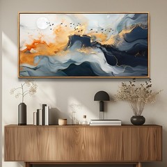 Abstract Wall Art 30x60inch Framed Marble Fluid Art with Gold Foil – Home Decor