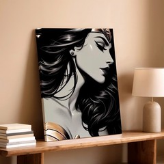 Wall Art Warrior Woman Portrait Print Black Hair Fantasy Canvas Decor Home Decor