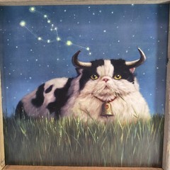 Taurus by Lucia Heffernan Wall Art Framed Cat Cow Whimsical Art 14in x 14in