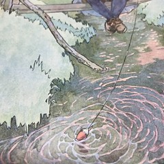 Vtg Tommy Titmouse Boy Fishing Bridge 1910s Mother Goose Print Wall Art 9×12″