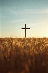Christian Cross Wheat Field Blue Sky 4×6 Photo Print Religious Wall Art Decor