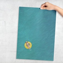 Retro Pool Float Poster Coastal Bathroom Wall Art Turquoise Water Summer Print
