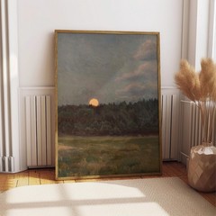 Moonrise Forest Print | Vintage Full Moon Landscape Wall Art