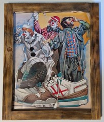 Clowns And Stinky Sneakers Chuck Oberstein Wooden Framed Paper Wall Art No Glass