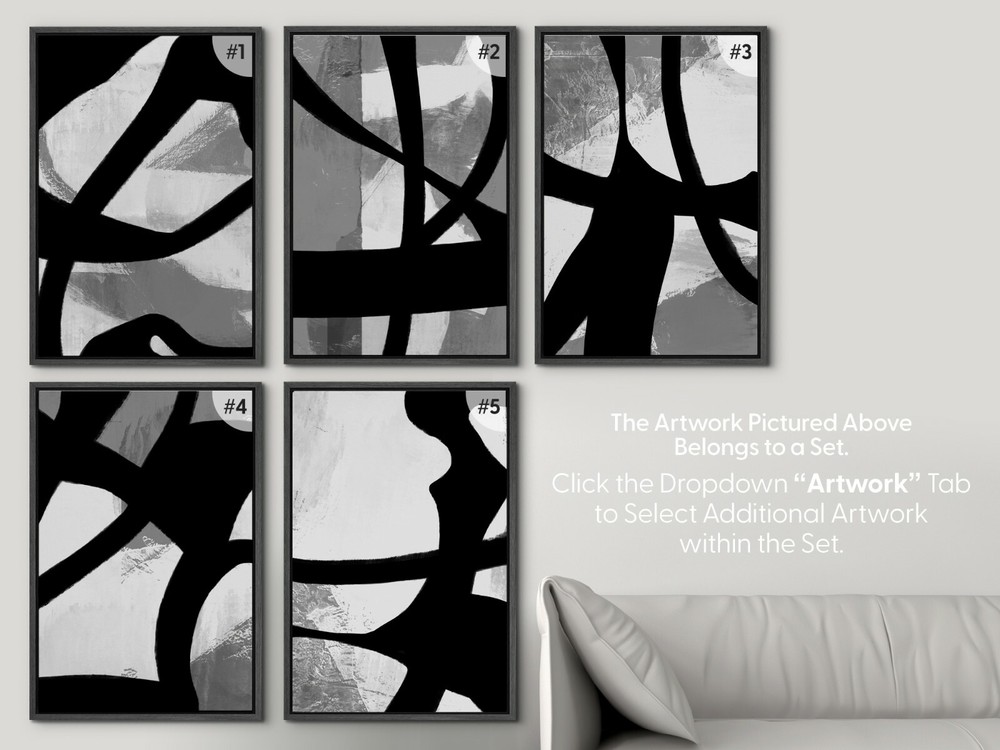 Black & Gery Framed Wall Art Abstract Modern Canvas Print Home Decor Wall Art