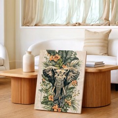 Wall Art Elephant Tropical Leaves Flowers Botanical Wildlife Canvas Print Decor