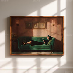 Lounge Sofa Woman Painting, Retro Cocktail Art Print, Elegant Feminine