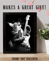 Purrrfect Guitar Lick Cat Poster 11×14 Unframed Rock & Roll Music Wall Art