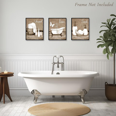3Pcs Vintage Bathroom Wall Art Decor, Beige White Bathtub Spa Accessories Canvas
