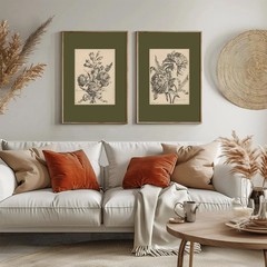 Flower Sketch Wall Art Sage Green Floral Canvas Poster Vintage Botanical Wall De