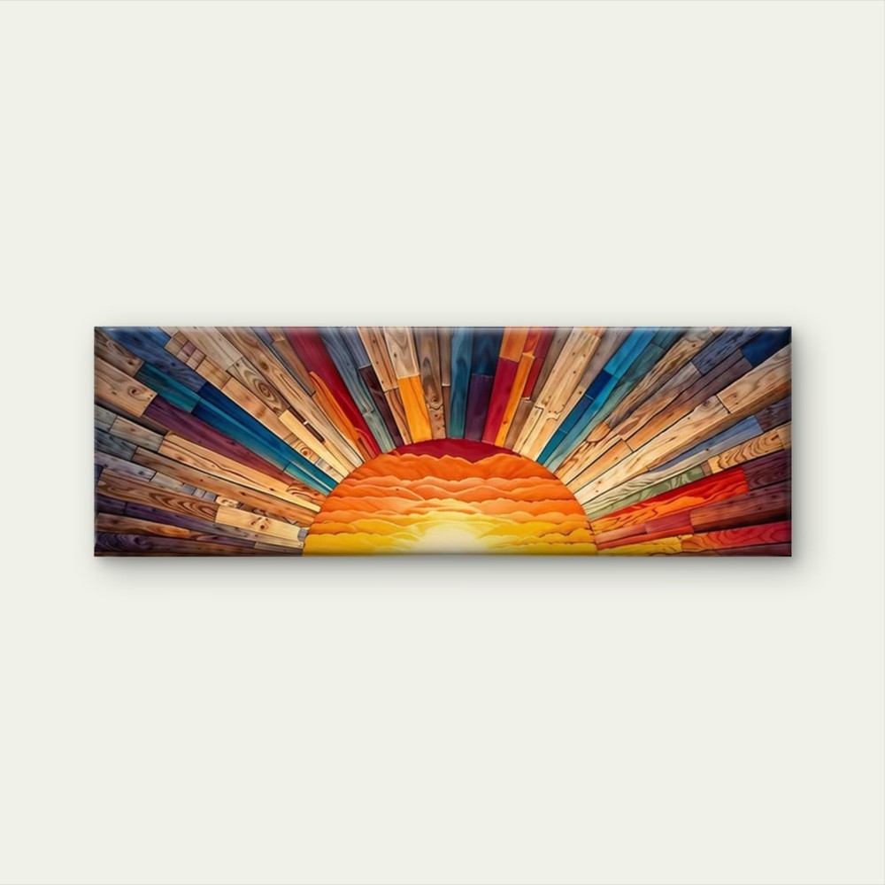 Panoramic Wooden Sunrise Color Wood Grain Ink Canvas Print Wall Art Home Decor