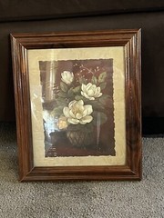 NIP 12” X 10” White Gardenia Print Hotel Art Framed In Plastic Wall Decor