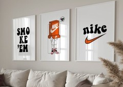Set of 3 Nike Orange Smoke’ em Art pieces canvas wall art home decor