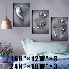 Framed Wall Art for Bedroom 3D Metal Effect Love Heart Couple Wall Art Decor for