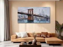 Brooklyn Bridge Wall Art Canvas Cityscape Painting Large 48″x24″, Skyline New…