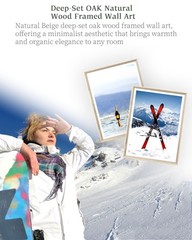 Natural Beige Dimensional Oak Wood Framed Ski Wall Art, 12x16in Modern Colora…