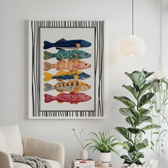 Colorful Fish Poster Retro Coastal Kitchen Wall Art Vibrant Seafood Illustration