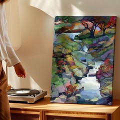 Wall Art Abstract Landscape Stream Waterfall Trees Colorful Nature Painting