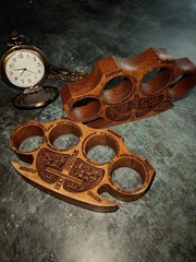 Wooden carved souvenir brass knuckle Konstantin Gift handmade 3D effect 1pc