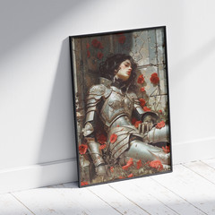 Female Knight Art Nouveau Poster Gothic Warrior Wall Art Poppies Fantasy Decor