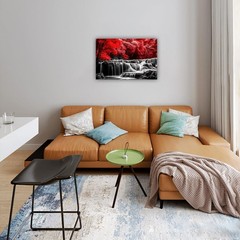 Waterfall Forest Canvas Wall Art Red Tree Landscape Picture Prints Black and …