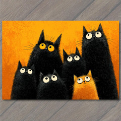 Art Print Cats Illustration Orange Backdrop Humorous Feline Art