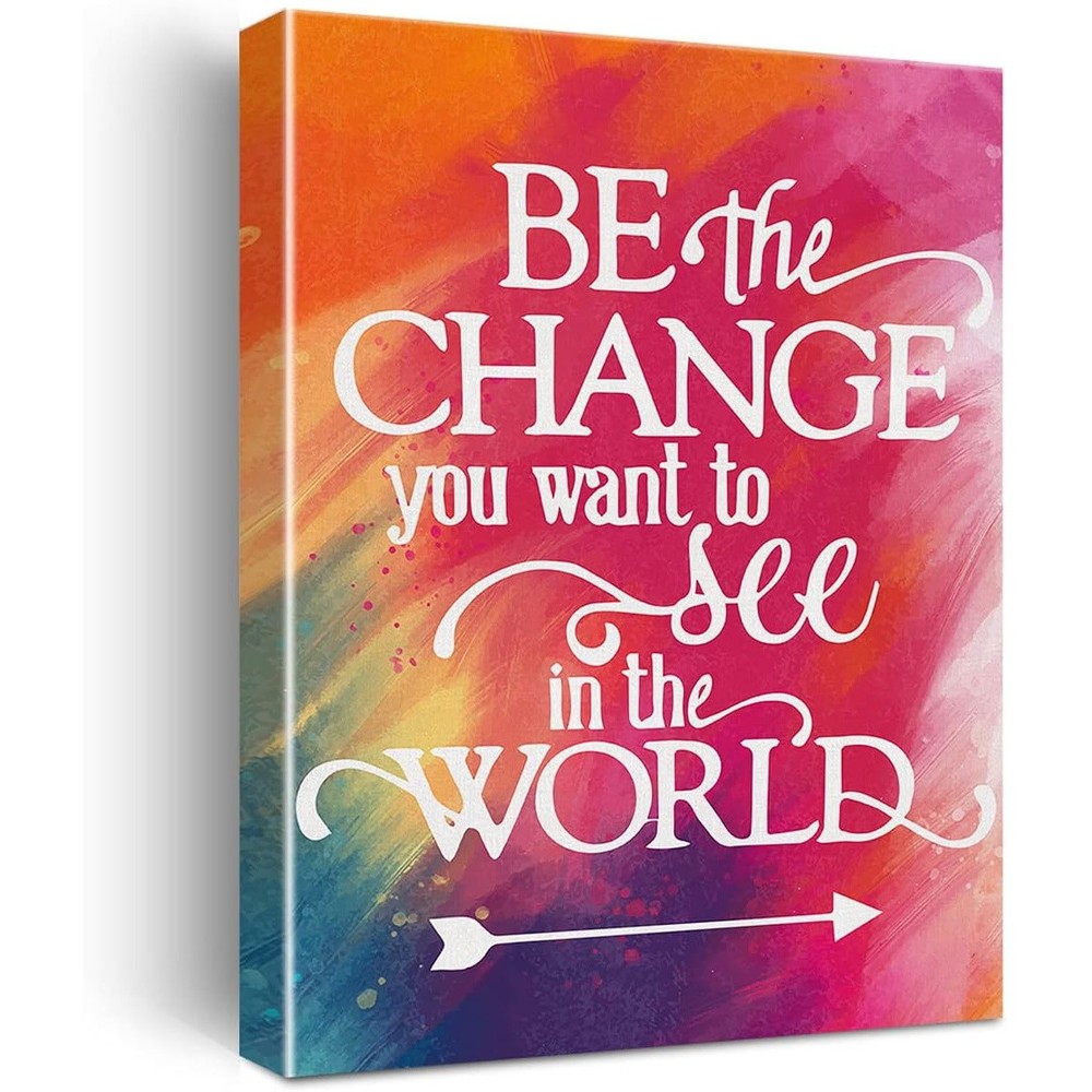Framed Canvas Inspirational Quote Be The Change Watercolor Art Wall Decor