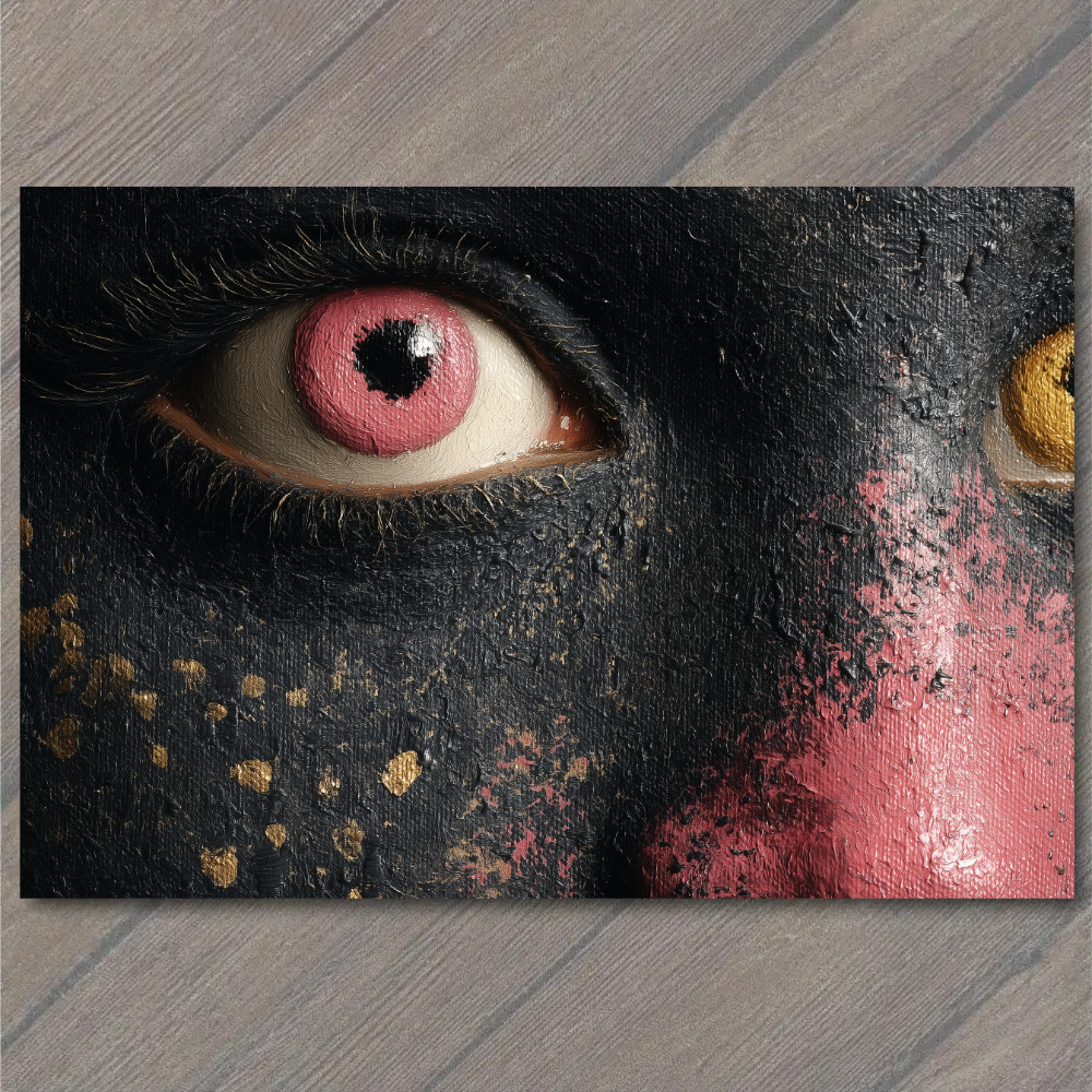 Art Print Painted Face Pink Eye Black Red Gold Monster Reptile Look Texture