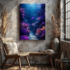 Underwater Coral Reef Canvas Wall Art Ocean Fish Purple Blue Marine Scene Print