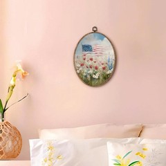 Americana Decor, Vintage Wildflower Patriotic Flag Oval Wall Art Framed, Vint…