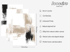 Beige Abstract Wall Art Painting Set of 3 Neutral Canvas Wall Art Prints Black B