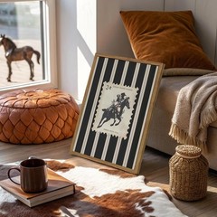 Vintage Western Cowboy Wall Art Black and White Striped 16″L x 12″W, D