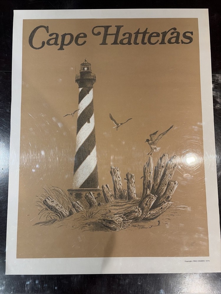 Vintage 1974 Cape Hatteras Lighthouse Poster by Fred Cramer 25″ x 19″