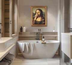 Funny Mona Lisa Canvas Wall Art – Elegant Gold Framed Humor for Any Room 9x11in