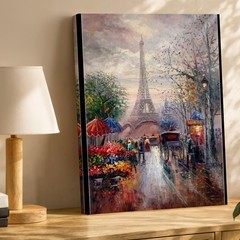 Paris Eiffel Tower Canvas Wall Art Vintage Cityscape Flower Market Street Scene