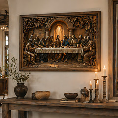 The Last Supper 3D Wood Carving Style Canvas Wall Art – Religious Decor