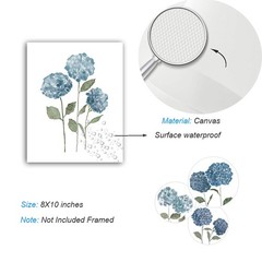 XUOIAYNB Watercolor Blue Flower Art Print-Blossom Hydrangea 8 x 10 Inch, blue