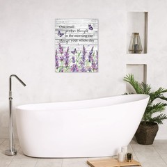 Inspirational Quotes and Purple Butterfly Canvas Wall Art Lavender Floral wit…