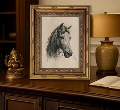 Vintage Gold Framed Horse Sketch Canvas Wall Art Horse Wall Decor Vintage Far…