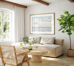 Muted Modern Seascape Poster Coastal Birds Beach Wall Art