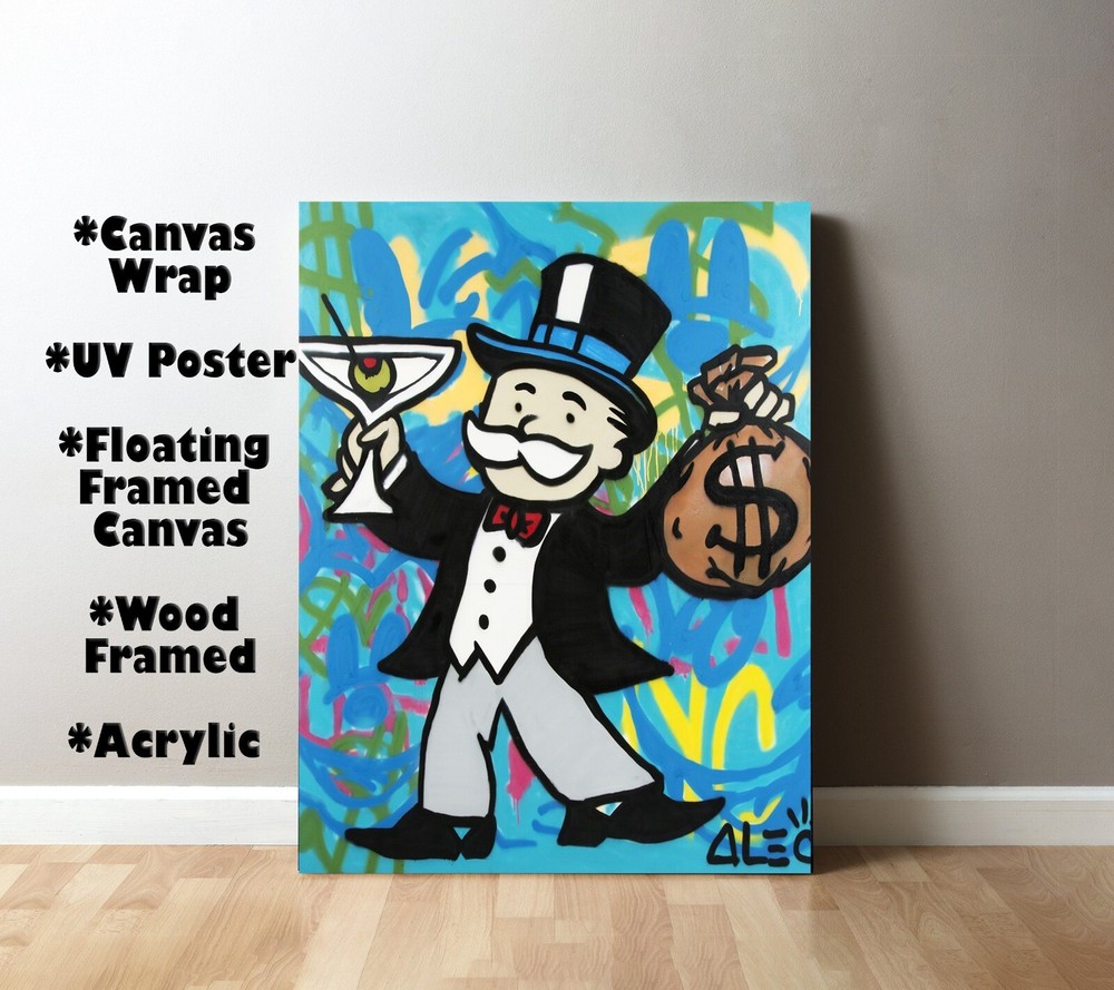 Alec Monopoly Martini Art Print | Mounted Canvas | Framed Canvas |Acrylic