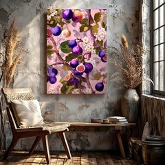 Canvas Purple Fig Tree Blossoms Botanical Pink Floral Fruit Home Fine Print