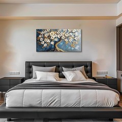 Navy Blue Pictures Wall Decor Tree of Life Canvas Painting,24x48inch DIY Framed
